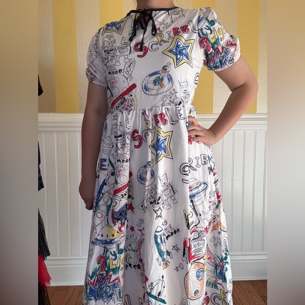 Colorful Robot Print Midi Dress